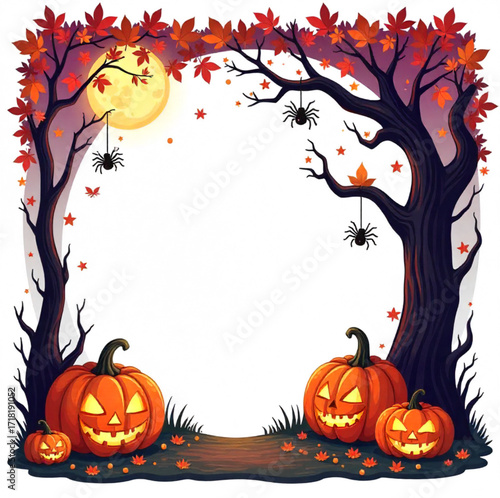 halloween pumpkin  and black trees frame