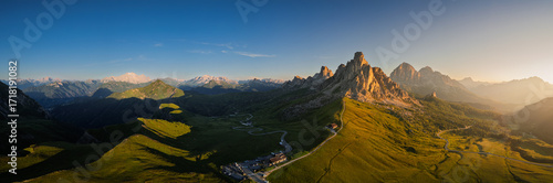 Aerial view of the Giau Pass, Dolomites, Italy