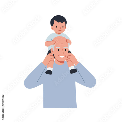 Grandfather Carrying Grandson on Shoulders.