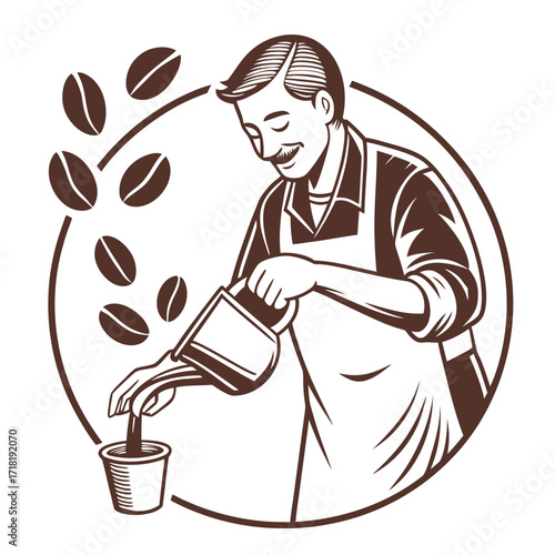 Barista pouring coffee into a cup, brown color
