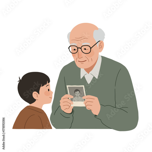 Grandfather Showing Photo to Grandchild.