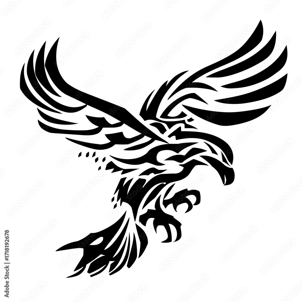 Fototapeta premium A black and white vector illustration of an eagle with bold lines, high contrast, and intricate geometric patterns,