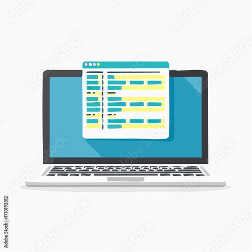 Illustration of a laptop displaying a code editor window with programming lines.