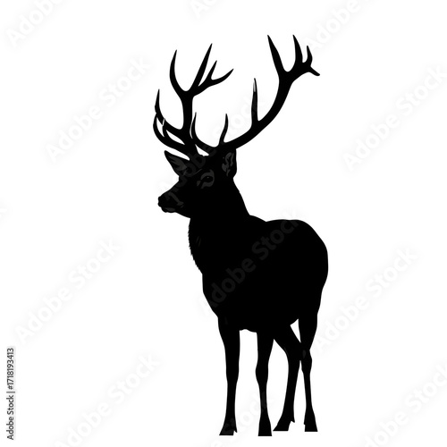Silhouette of a majestic deer isolated on transparent background, standing tall