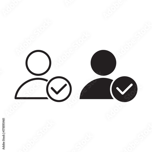 User account icons with checkmark for approval and verification, representing account confirmation and user profile status in a digital interface