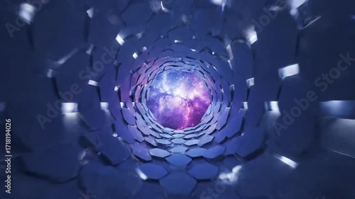 Experience a hypnotic journey through a futuristic tunnel with cosmic light at the end, offering a sense of hope and limitless potential for your project