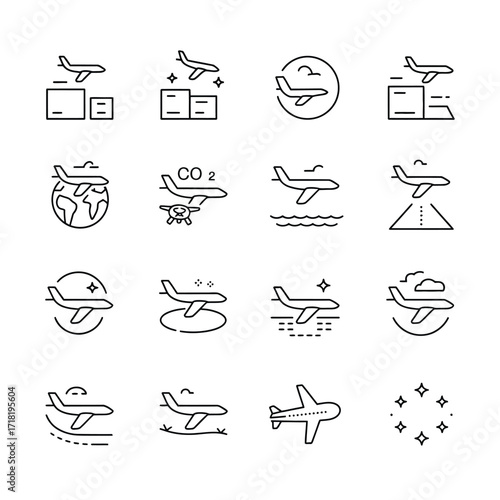 Airplane icons depicting air travel icon set