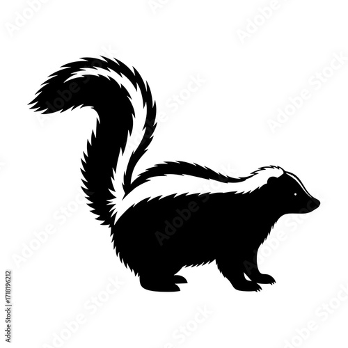 Striking skunk with bold black and white stripes isolated on transparent background