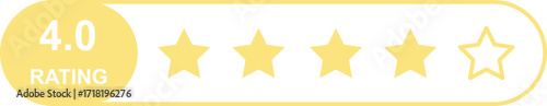 Flat yellow five star rating system icon with 4.0 score in box layout, customer feedback quality evaluation bar UI template, vector symbol isolated on transparent background, digital review platforms