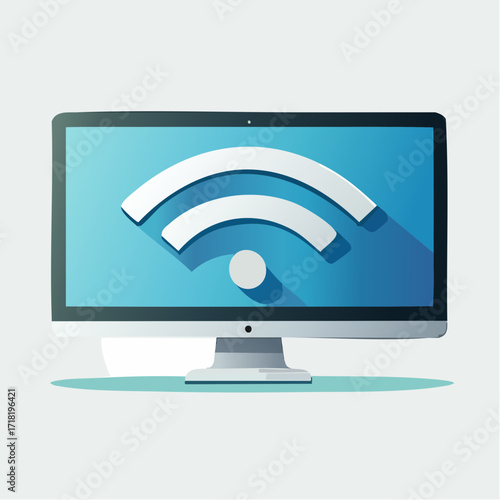 A computer monitor displaying a wireless signal icon.