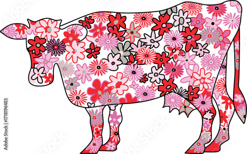 Floral Patterned Cow in Pink