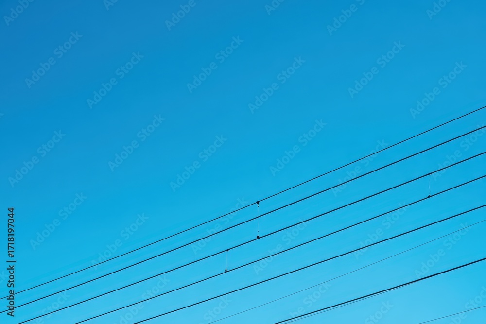 Obraz premium Parallel Power Lines Against a Clear Blue Sky