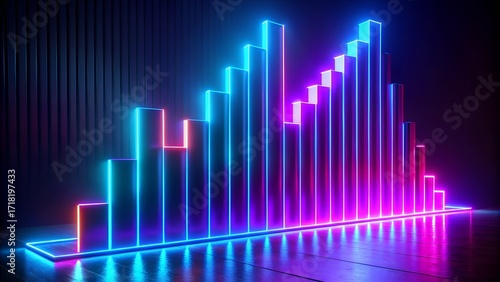Wallpaper Mural A vibrant neon bar graph ascends against a dark backdrop, symbolizing growth, progress, and data visualization with its glowing gradient of colors and sleek design Torontodigital.ca