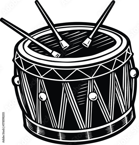 This ancient illustration shows a sundial with a metal shadow cast over a musical drum, an object used for percussion