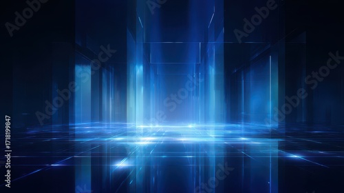 Wallpaper Mural Abstract Futuristic Cityscape, Dynamic Blue Light Trails. Torontodigital.ca