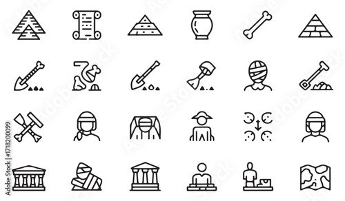 Ancient Egyptian and classical history icons set for museum and education use