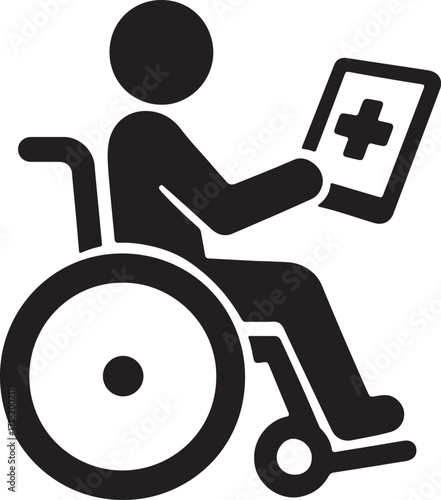 Wheelchair User Silhouette with Tablet for Accessible Telehealth and Remote Healthcare Technology Vector