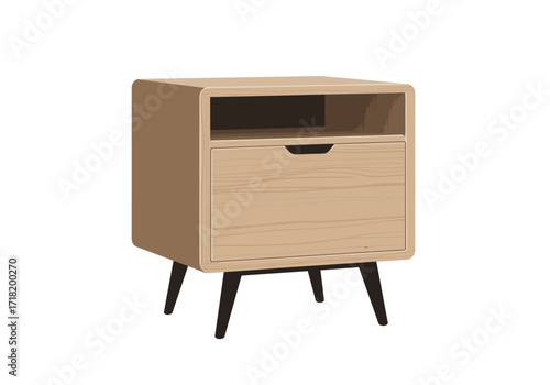Modern Minimalist Light Oak Wood Nightstand with Black Legs.