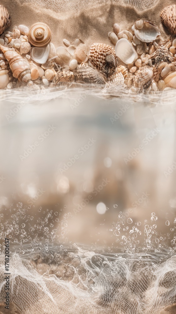Obraz premium professional mindful living Sea Shells and Coral on Sandy Beach with Gentle Ocean Wave Splash a professional mindful living decision making