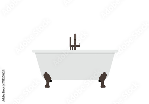 Classic White Clawfoot Bathtub with Bronze Faucet.