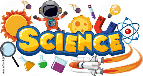 Science text icon with elements