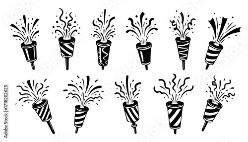 Celebrate with Festive Party Poppers A joyful design element for birthdays, New Year's Eve, and special occasions brings cheer to all projects