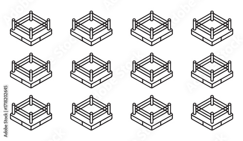 Vector outline icons of boxing rings for matches, battles, and tournaments