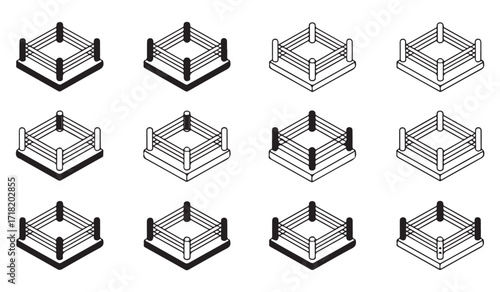 Outline sports arena icon pack for boxing, wrestling, and championship themes