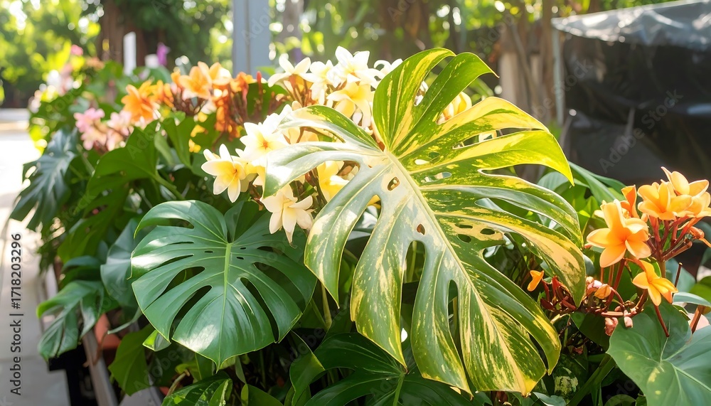 Fototapeta premium Vibrant tropical plants in sunlight