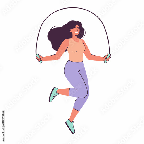 Modern Flat Illustration of Woman Skipping Rope for Fitness Exercise
