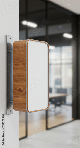 Blank 3D Logo Sign Mockup on Office Wall with Corporate Background