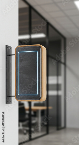 Blank 3D Logo Sign Mockup on Office Wall with Corporate Background