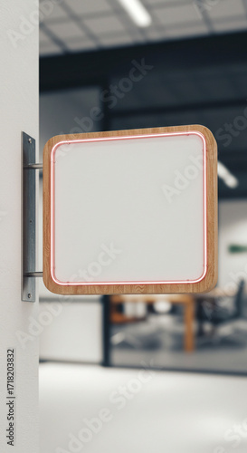 Blank 3D Logo Sign Mockup on Office Wall with Corporate Background