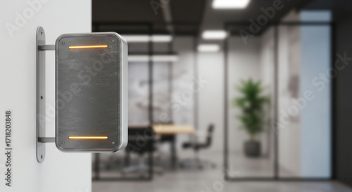 Blank 3D Logo Sign Mockup on Office Wall with Corporate Background