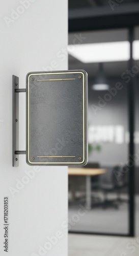 Blank 3D Logo Sign Mockup on Office Wall with Corporate Background