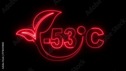 Glowing neon text showing -53°C temperature on a dark background. weather displays, climate visuals, scientific and digital interface designs. 4k video