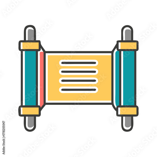 Stylized scroll with text and decorative edges in vibrant colors  
