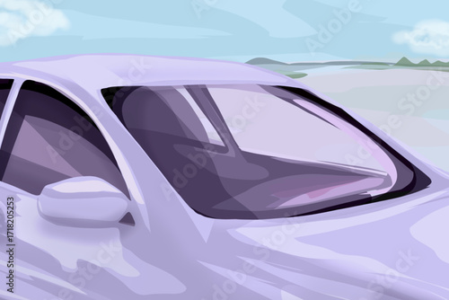 close-up of a car in a beach parking lot