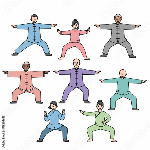 Colorful Flat Illustration Of People Doing Tai Chi Exercise Class