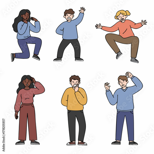 Flat Style Full Body Worried People Character Set Illustration
