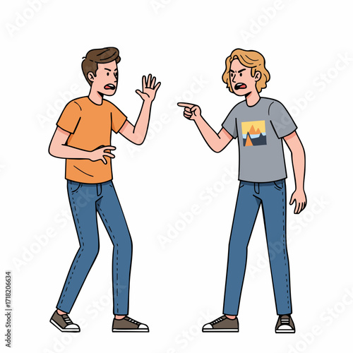 Cartoon Character Illustration of Two Men Arguing with Each Other