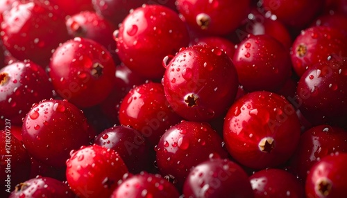 Fresh cranberries displaying water drops and vibrant red color
