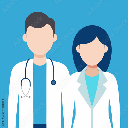 Vector Illustration of Male and Female Doctors with Stethoscopes