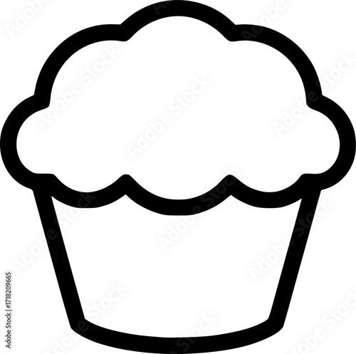 Simple black and white outline of a muffin with a slightly irregular shape.
