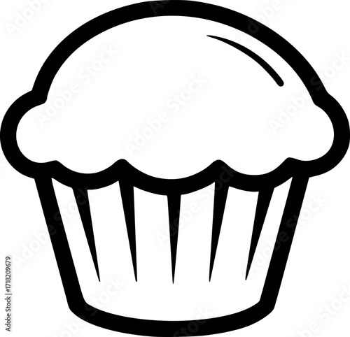 Simple black and white outline of a muffin with a slightly irregular shape.
