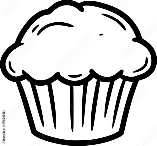 Simple black and white outline of a muffin with a slightly irregular shape.
