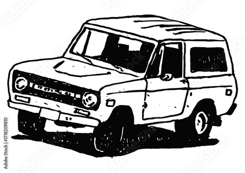 Classic 1960s SUV Off Road Car Outline Vector Illustration for Coloring Book or Stickers