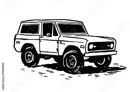 Vintage and Classic SUV Off Road Car Outline Vector Illustration for Coloring Book or Stickers