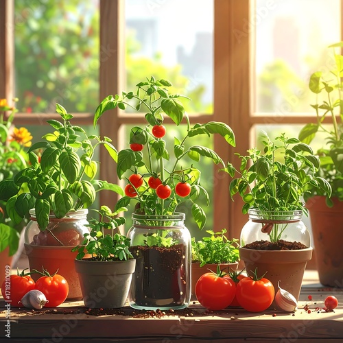 Sun-drenched herbs and tomatoes
