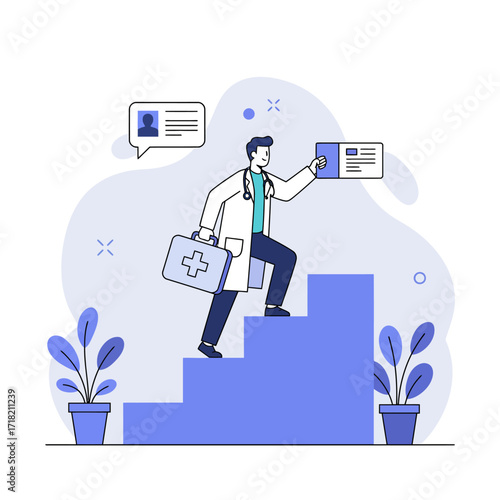 Doctor Climbing Stairs to Success.